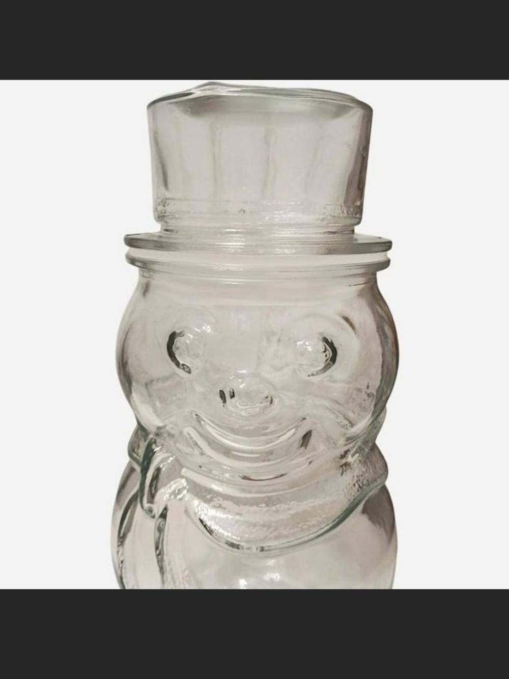 Vintage 70s 80s Libbey Clear Glass Snowman Candy Jar With Lidded Top Hat